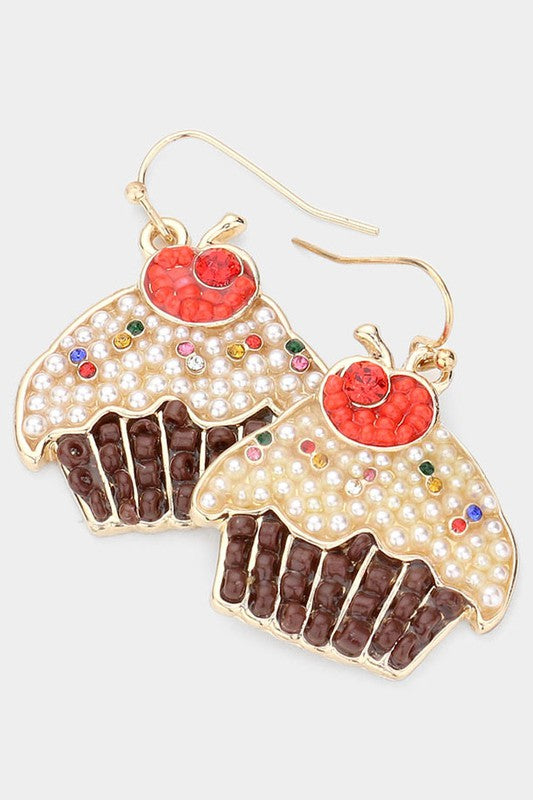 Pearl Seed Beaded Cupcake Dangle Earrings - Debs on 5th