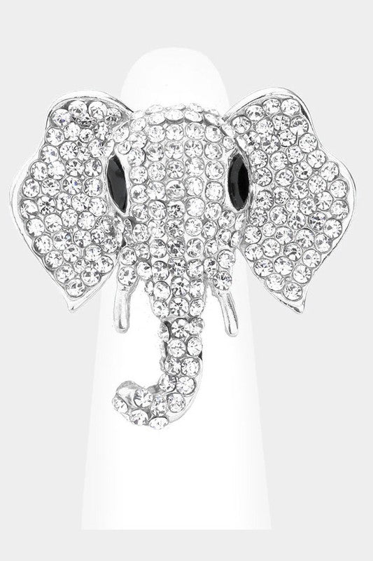 Stone Embellished Elephant Stretch Ring - Debs on 5th