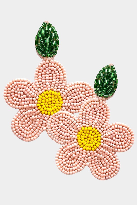 Felt Back Seed Beaded Flower Leaf Earrings - Debs on 5th