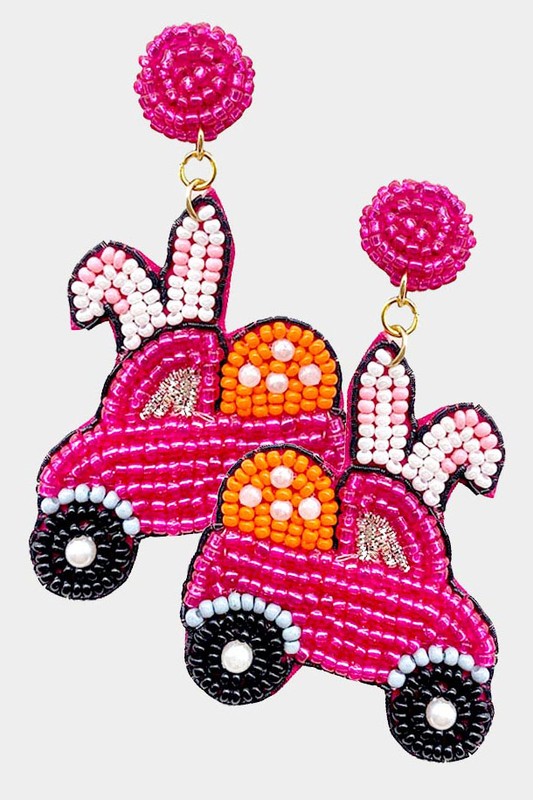 Seed Beaded Easter Bunny Car Earrings - Debs on 5th