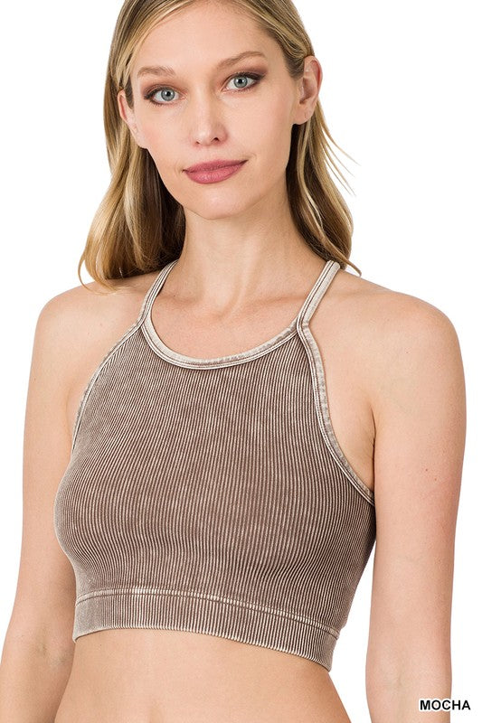 Washed Ribbed Seamless Cropped Cami Top - Debs on 5th