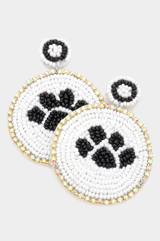 Felt Back Rhinestone Trimmed Seed Paw Earrings - Debs on 5th