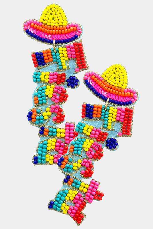 Fiesta Felt Back Seed Beaded Hat Message Earrings - Debs on 5th