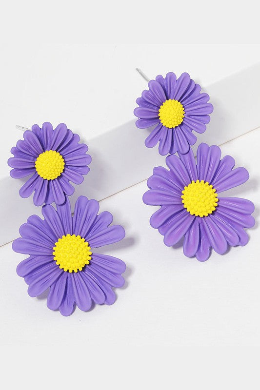 Gold Dipped Double Bloom Flower Link Earrings - Debs on 5th