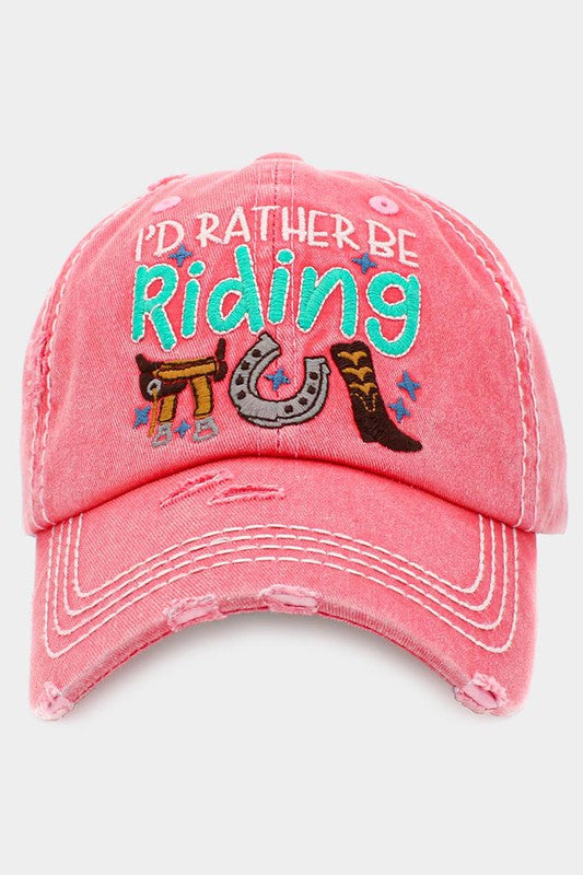 I'D RATHER BE Riding Message Vintage Baseball Cap - Debs on 5th