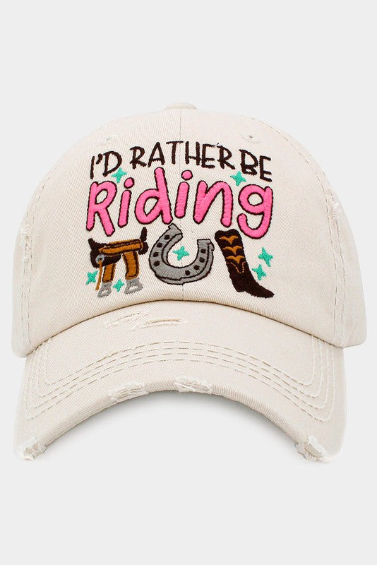 I'D RATHER BE Riding Message Vintage Baseball Cap - Debs on 5th