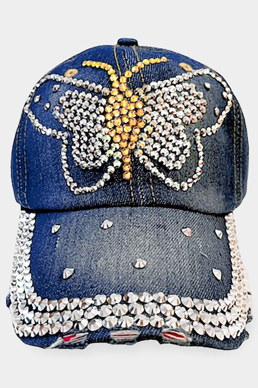 Bling Studded Butterfly Baseball Cap - Debs on 5th