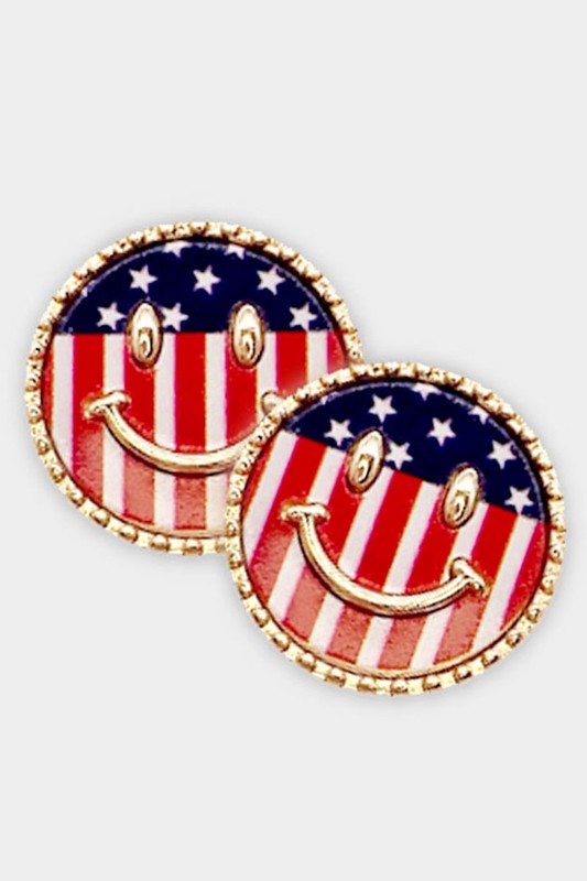 American USA Flag Smile Stud Earrings - Debs on 5th