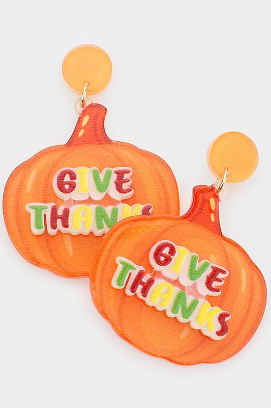 Resin Give Thanks Halloween Pumpkin Earrings - Debs on 5th