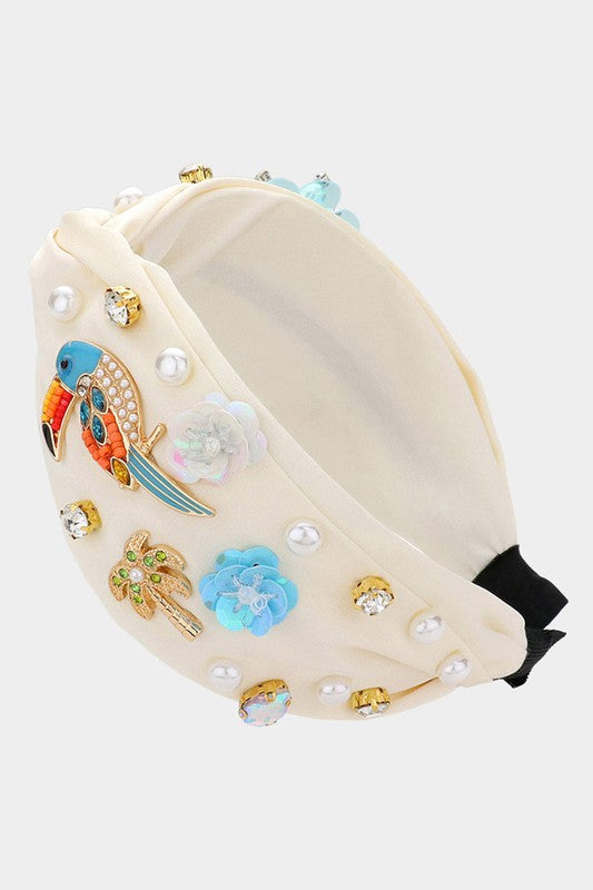 Pearl Multi Stone Parrot Flower Twisted Headband - Debs on 5th