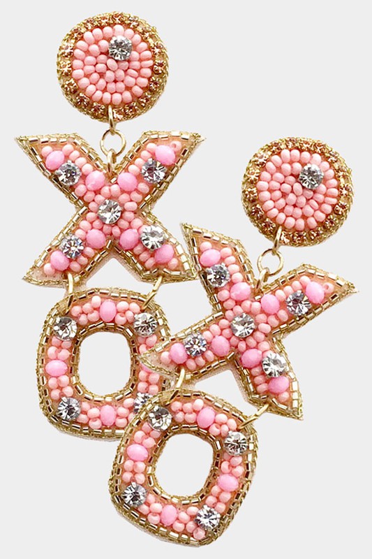 XOXO Stone Seed Beaded Message Dangle Earrings - Debs on 5th