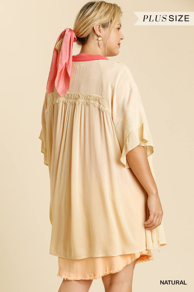 Open Front Kimono with Frayed Edged Details - Debs on 5th