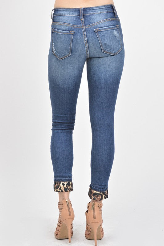 Mid Rise Leopard Patch Ankle Skinny - Debs on 5th