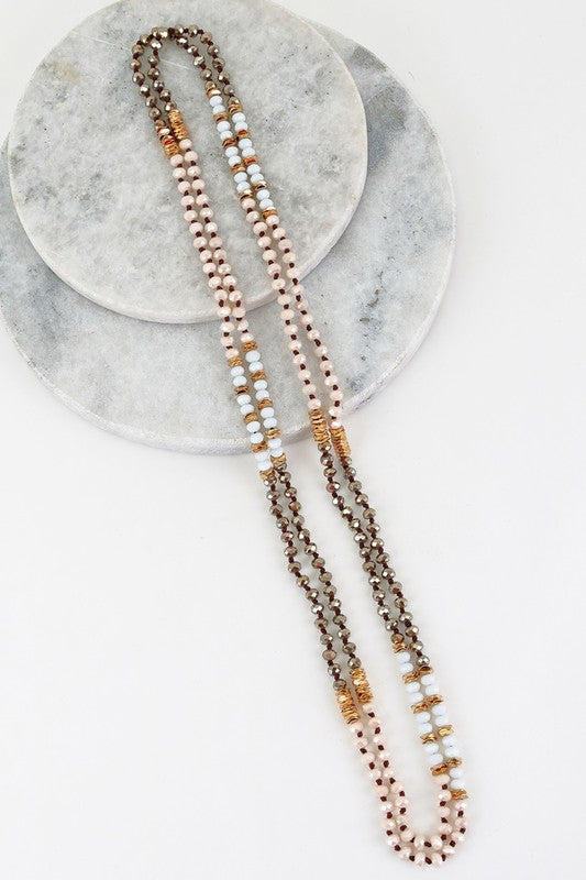 Crystal and Metal Bead Long Knotted Necklace - Debs on 5th