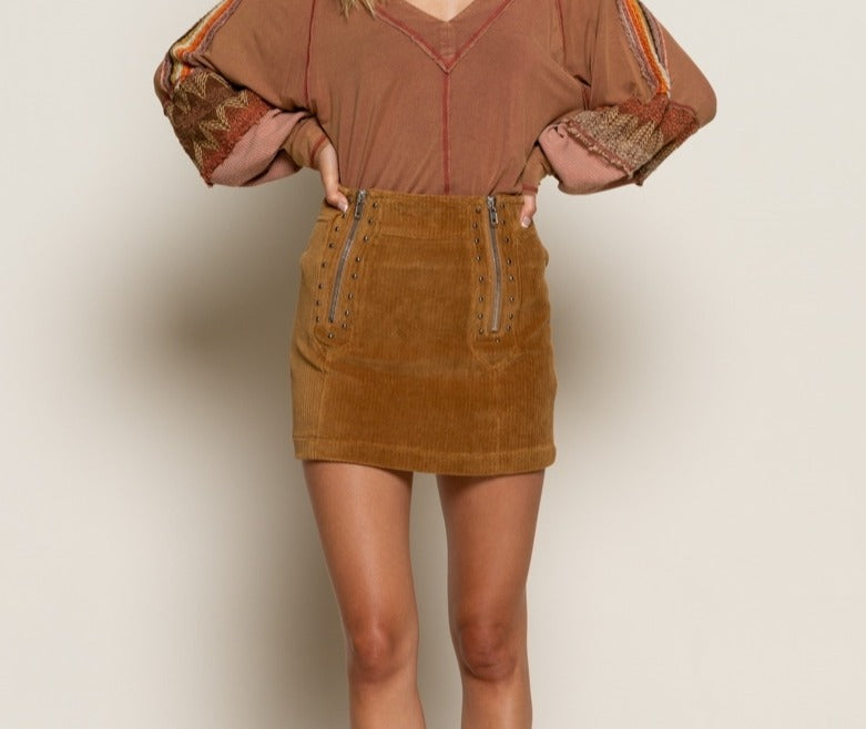 Zipper Detail Corduroy Skirt - Debs on 5th