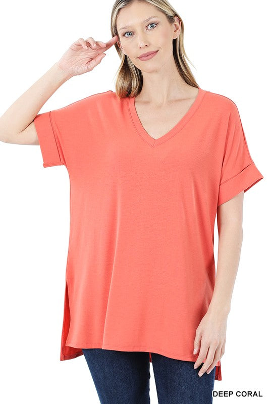 Rolled Short Sleeve Hi-Low Top - Debs on 5th