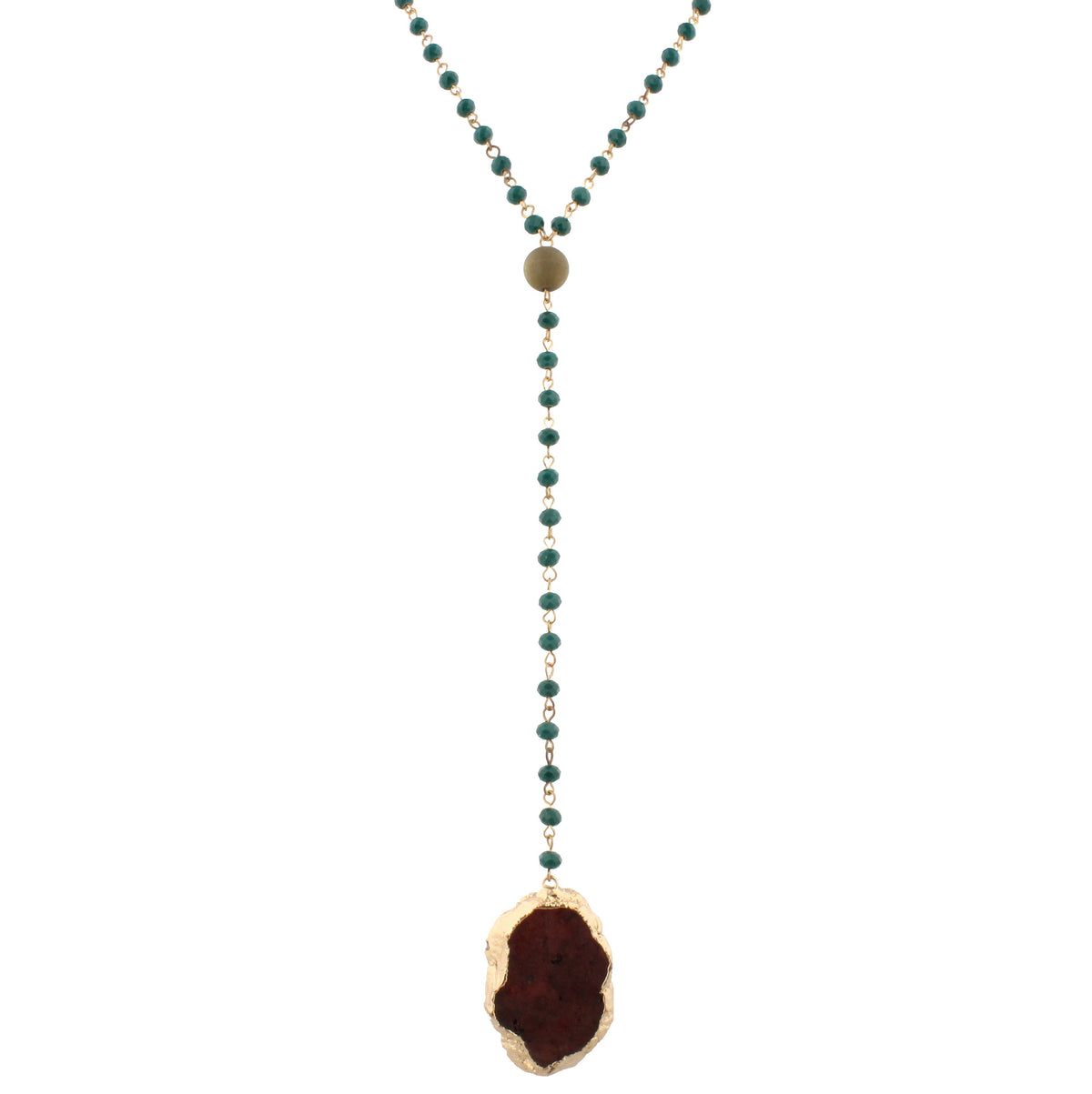46" Hunter Green Beaded Lariat with Druzy - Debs on 5th