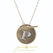 16" 2-Tone Initial Toggle Disc with Gold Chain Link Necklace - Debs on 5th
