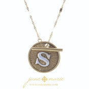 16" 2-Tone Initial Toggle Disc with Gold Chain Link Necklace - Debs on 5th