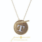 16" 2-Tone Initial Toggle Disc with Gold Chain Link Necklace - Debs on 5th
