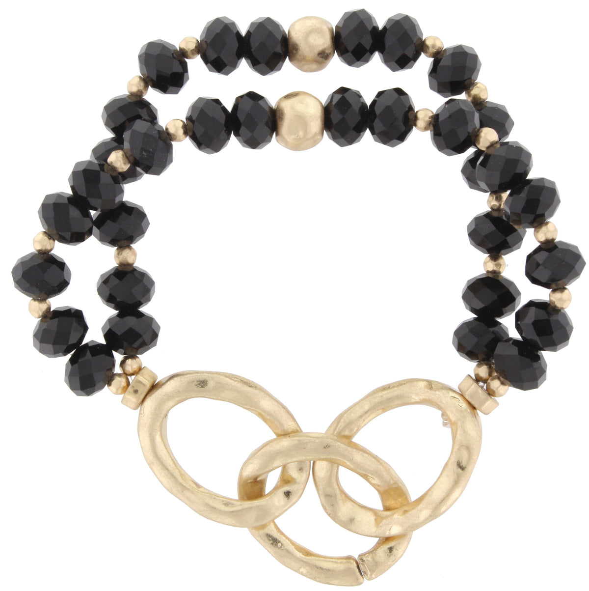 Double Strand Faceted Beads with Hammered Worn Gold Links - Debs Boutique  LLC