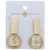 Stud Initial Set, 2-Tone Disc Initial and Gold Rectangle Earring - Debs on 5th
