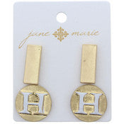 Stud Initial Set, 2-Tone Disc Initial and Gold Rectangle Earring - Debs on 5th