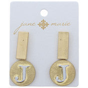 Stud Initial Set, 2-Tone Disc Initial and Gold Rectangle Earring - Debs on 5th
