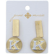 Stud Initial Set, 2-Tone Disc Initial and Gold Rectangle Earring - Debs on 5th