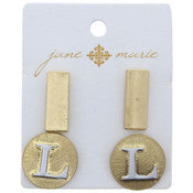 Stud Initial Set, 2-Tone Disc Initial and Gold Rectangle Earring - Debs on 5th