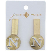 Stud Initial Set, 2-Tone Disc Initial and Gold Rectangle Earring - Debs on 5th