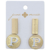 Stud Initial Set, 2-Tone Disc Initial and Gold Rectangle Earring - Debs on 5th