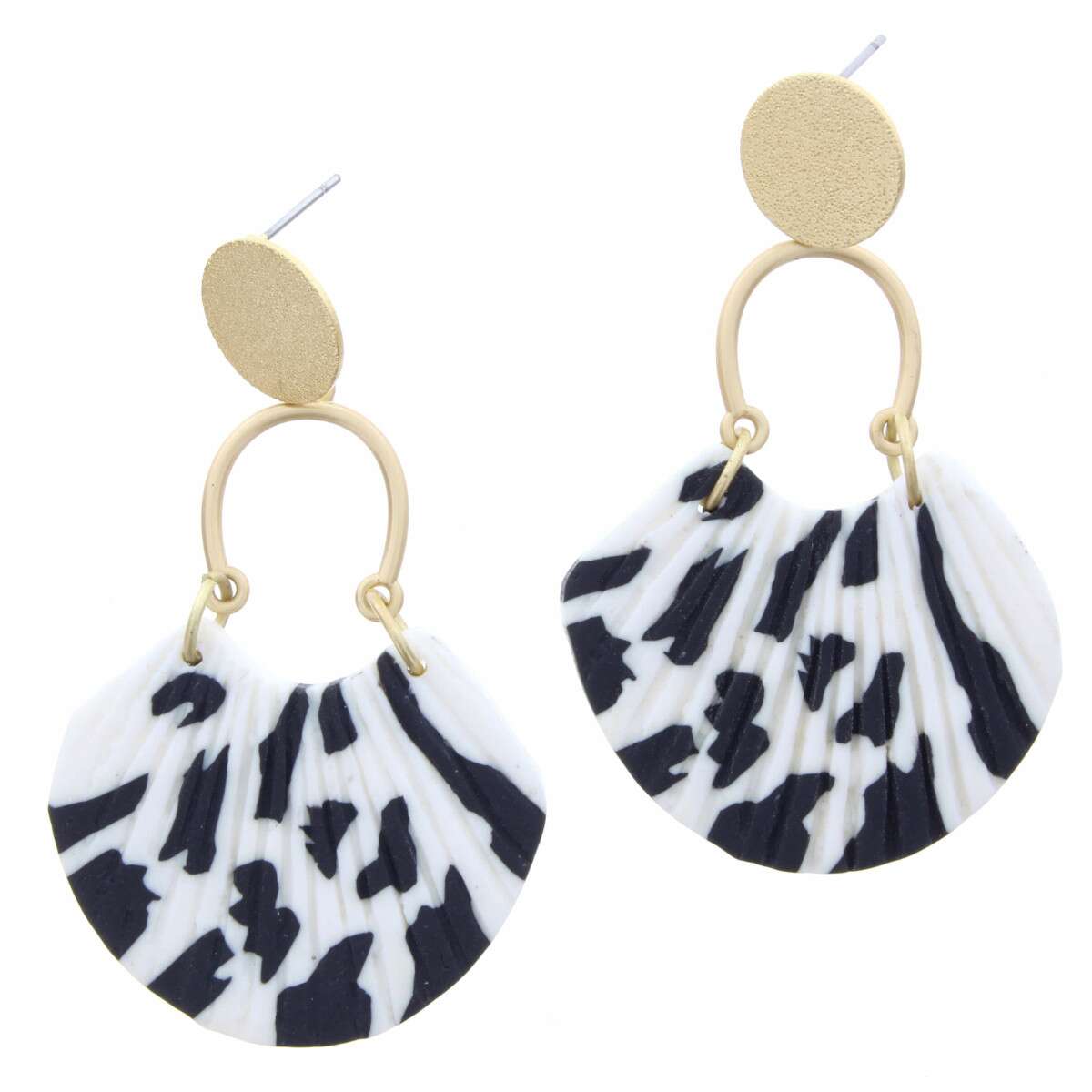 Gold Circle, Gold Arch with Polymer White & Black Fan Earring - Debs on 5th