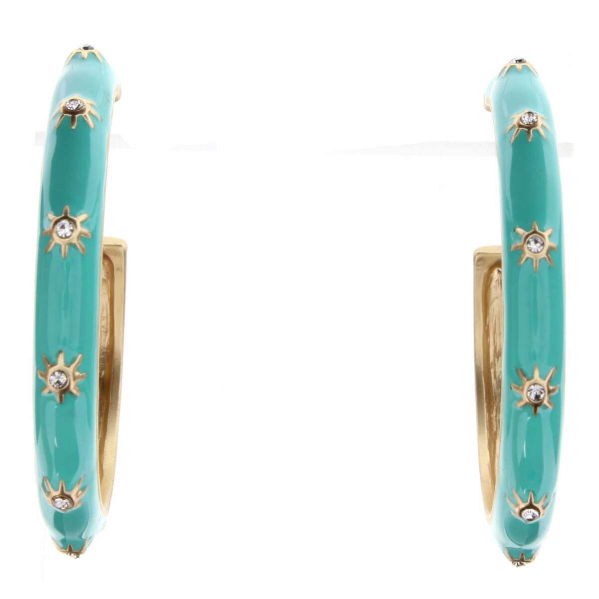 Turquoise Enamel Hoop with Clear Crystal Sun Accents Earring - Debs on 5th
