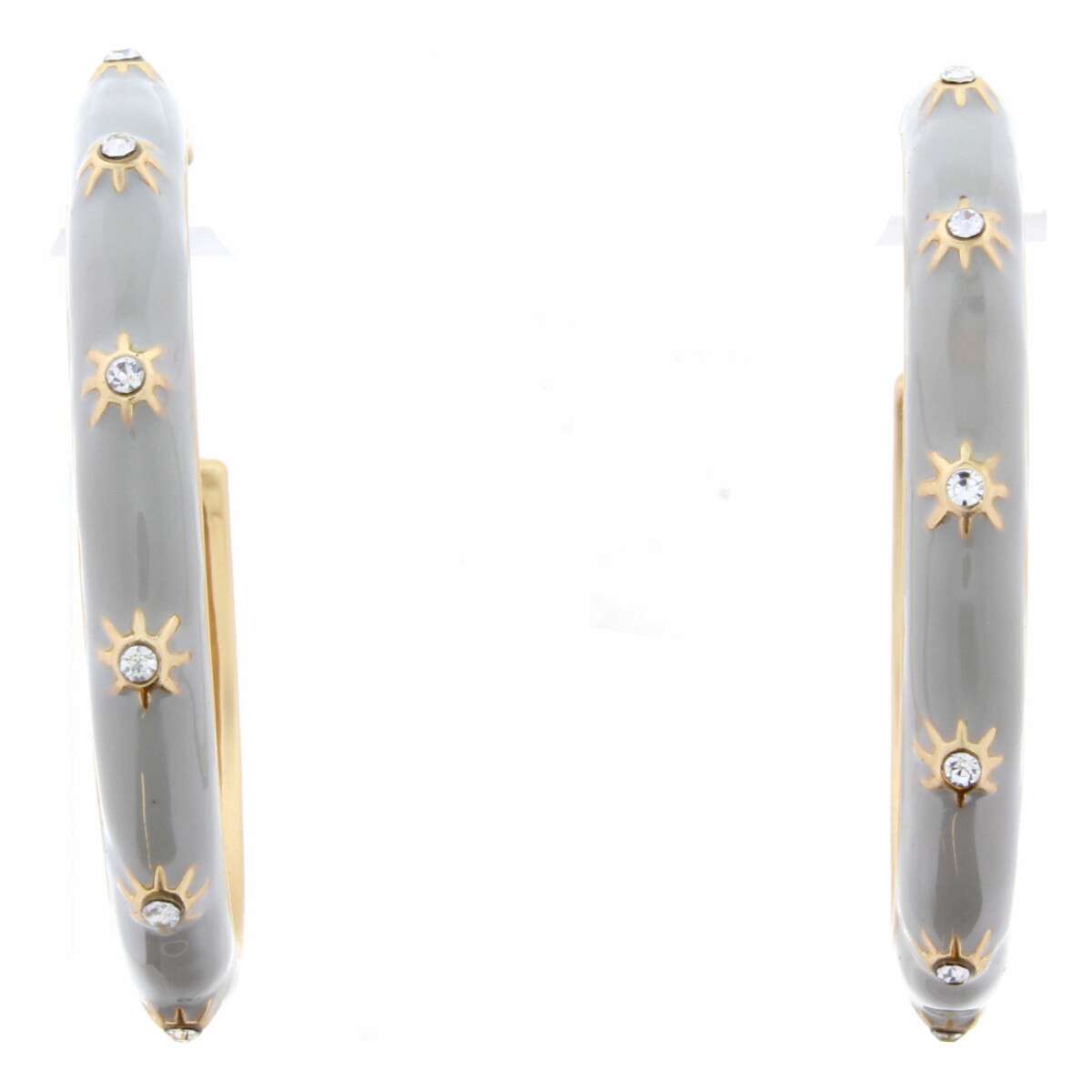 Grey Enamel Hoop with Clear Crystal Sun Accents Earring - Debs on 5th