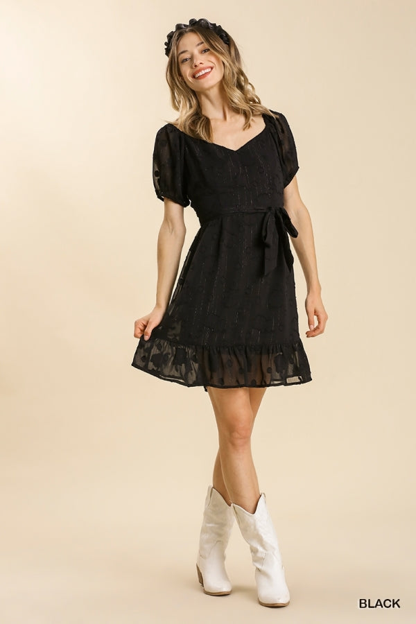 Floral Burnout Jacquard Metallic Stripe Line Dress - Debs on 5th