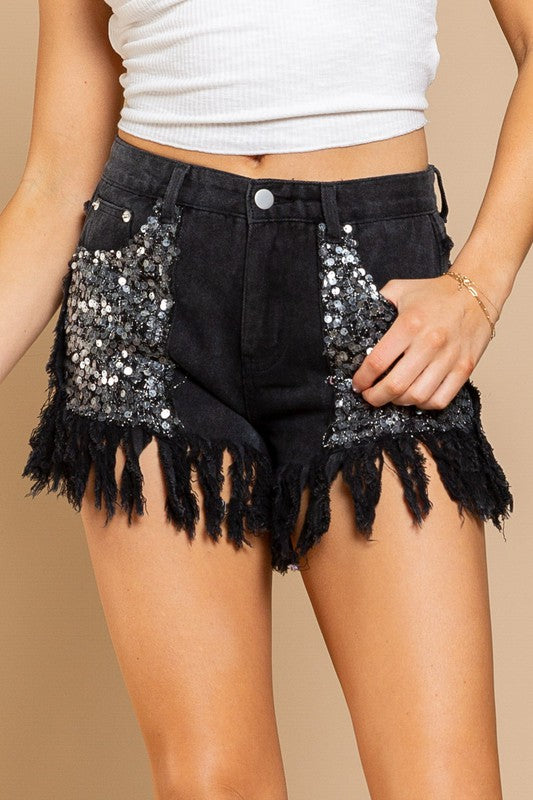 Sequin Pocket Frayed Edge Shorts - Debs on 5th
