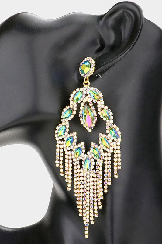 Marquise Stone Rhinestone Fringe Evening Earrings - Debs on 5th