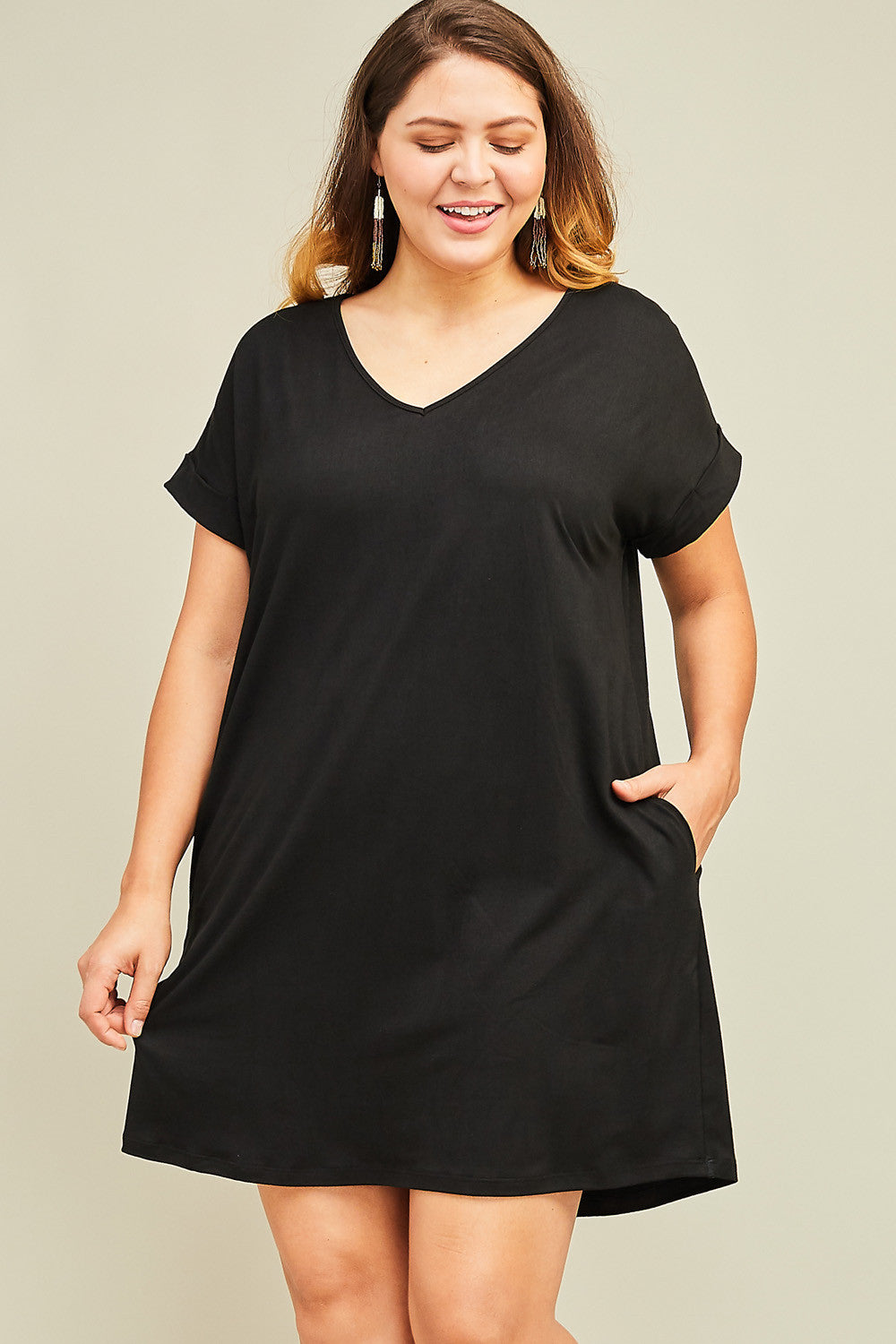 V-Neck Dress with Side Pockets - Debs on 5th