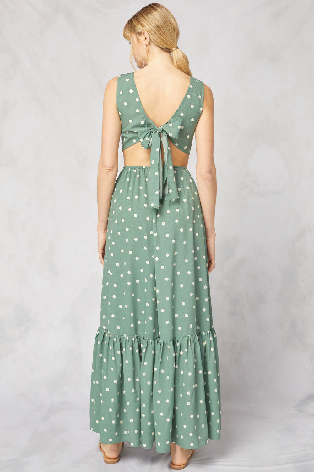 Polka Dot Print Sleeveless Tiered Maxi Dress - Debs on 5th