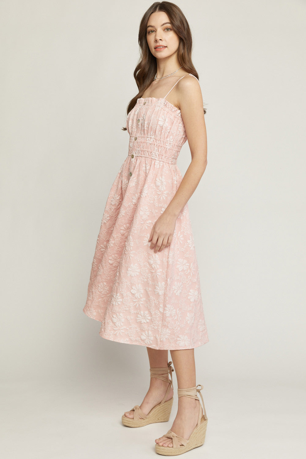 Floral Textured Spaghetti Strap Midi Dress - Debs on 5th