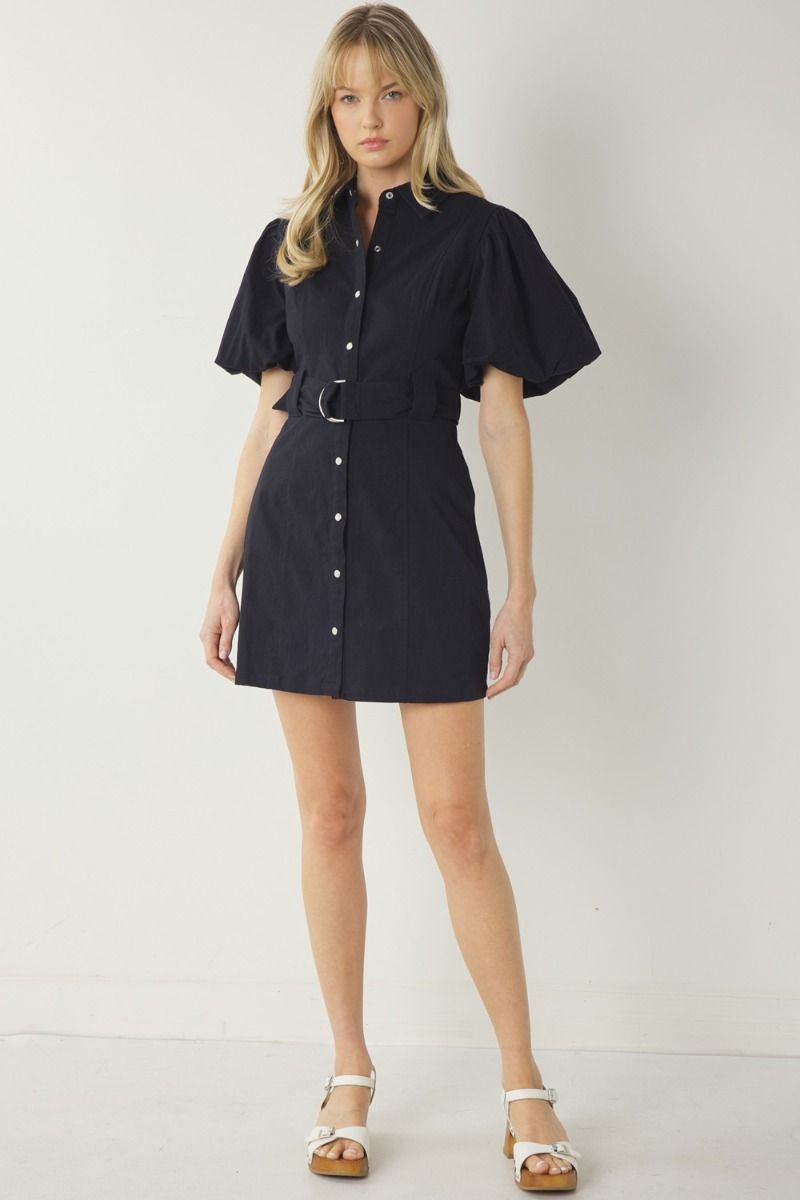 Bubble Sleeve Button Up Dress - Debs on 5th