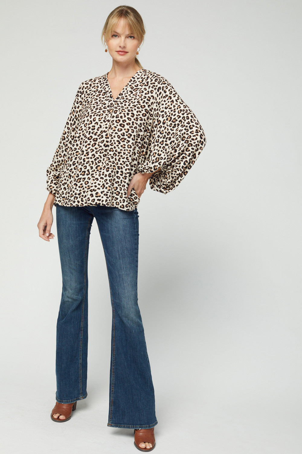 Leopard Print Top w/Puff Sleeves - Debs on 5th