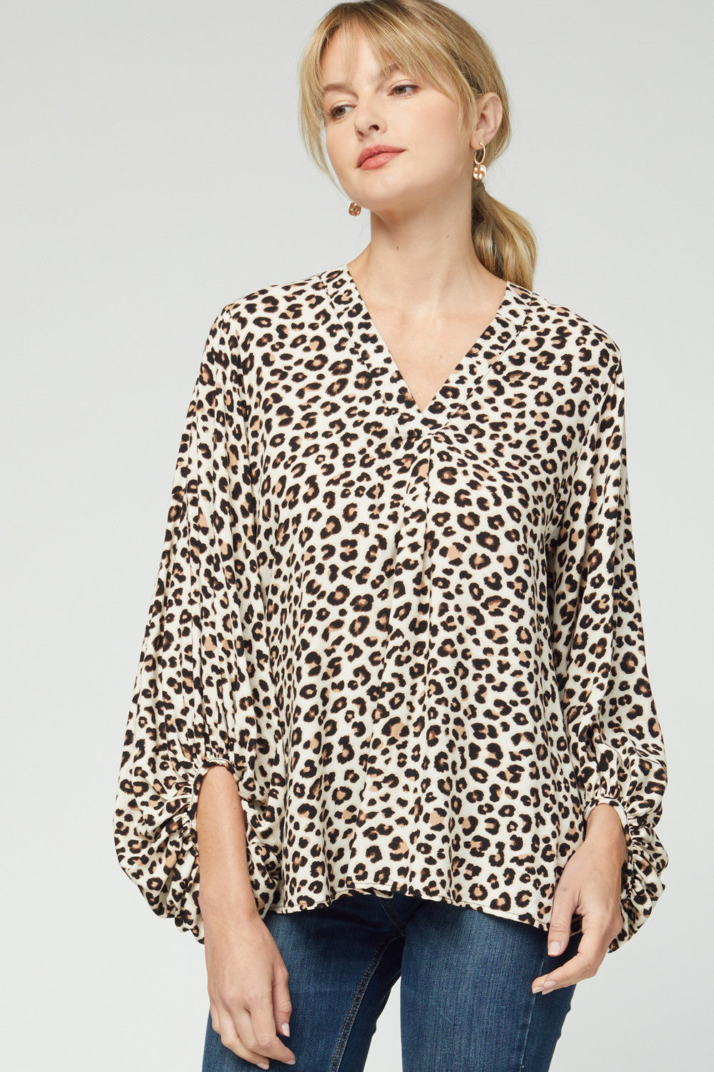 Leopard Print Top w/Puff Sleeves - Debs on 5th