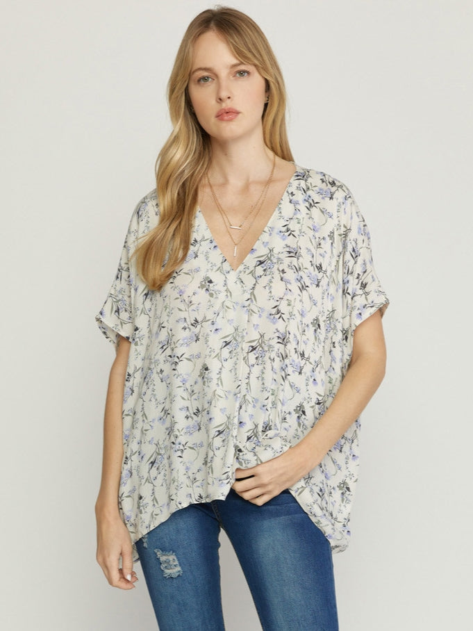 Floral Print Placket Detail Top - Debs on 5th