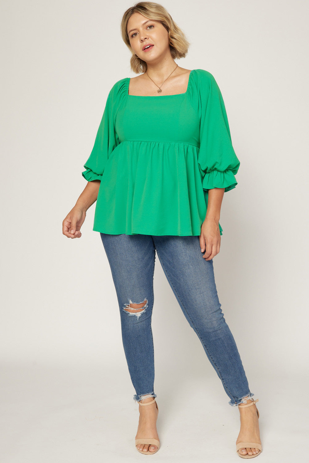 Smocked Back Square Neck Top - Debs on 5th