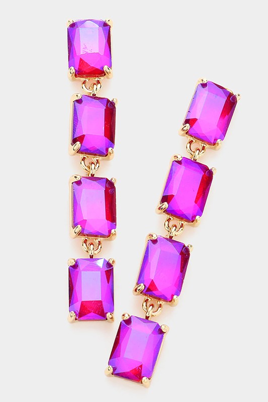 Emerald Cut Stone Link Dangle Evening Earrings - Debs on 5th