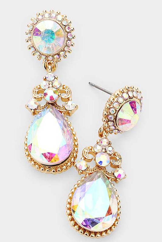 Glass Crystal Teardrop Dangle Evening Earrings - Debs on 5th