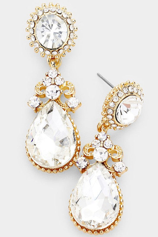Glass Crystal Teardrop Dangle Evening Earrings - Debs on 5th