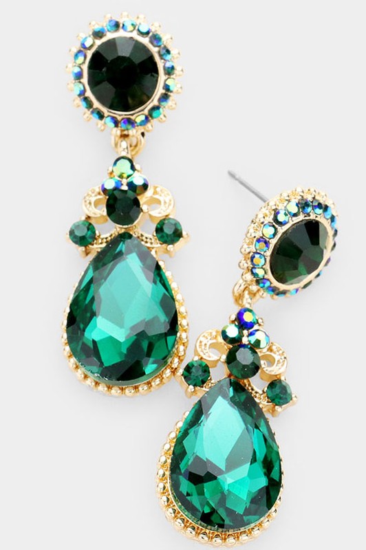 Glass Crystal Teardrop Dangle Evening Earrings - Debs on 5th